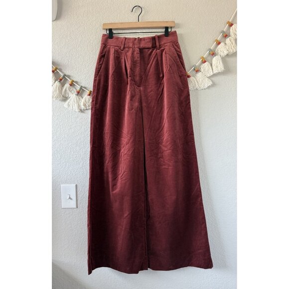 Banana Republic Veluro Velvet Relaxed Wide Leg Pant Cabin Red Careerwear NWT 4 - Picture 1 of 9